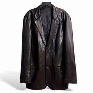 Vintage Black Genuine Leather Lined Blazer Jacket - PTP 27